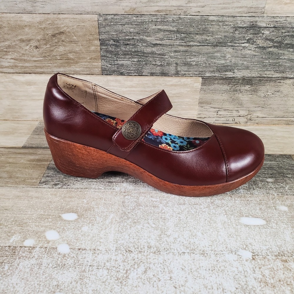 Alegria Sofi Mary Jane Shoes Sz 9.5 - 10 Mahogany Round Toe Wedge Heel Clogs